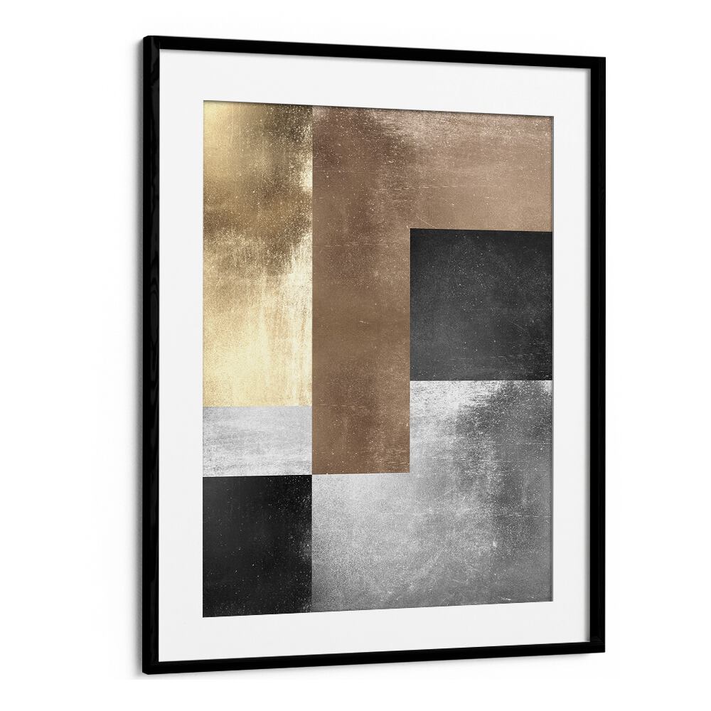 GOLD TEXTURES IV, GEOMETRIC ART PRINTS feature a captivating blend of gold, silver, and black, enhancing any space's elegance.
