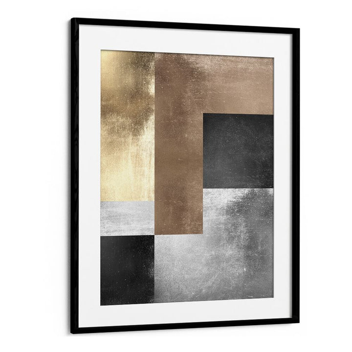 GOLD TEXTURES IV, GEOMETRIC ART PRINTS feature a captivating blend of gold, silver, and black, enhancing any space's elegance.