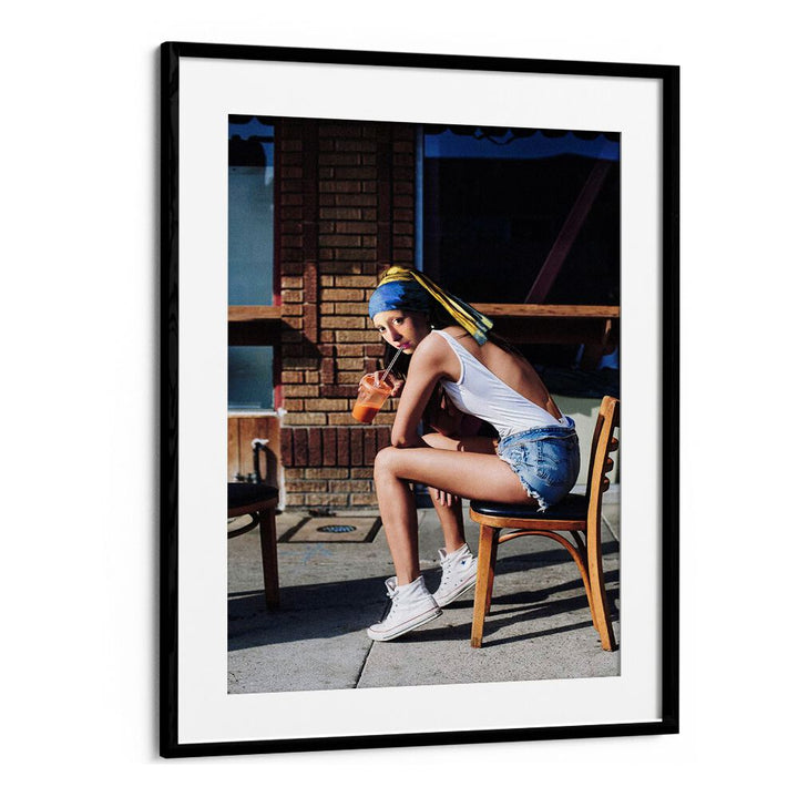 Chillout mood art print featuring a modern take on the GIRL WITH PEARL EARRING CHILLOUT MOOD, ALTERED ART PRINTS.