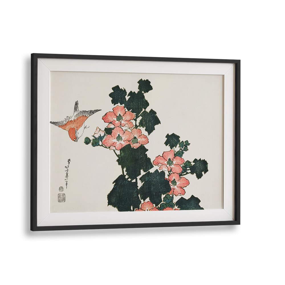 RED ROSES AND BIRD  , VINTAGE PAINTINGS