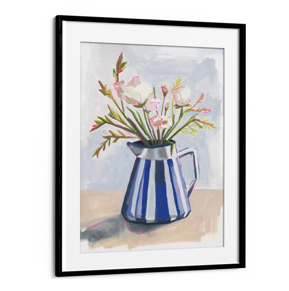 Vibrant FRESH FLOWERS IN A STRIPED VASE I brighten any space with their modern design and natural beauty.