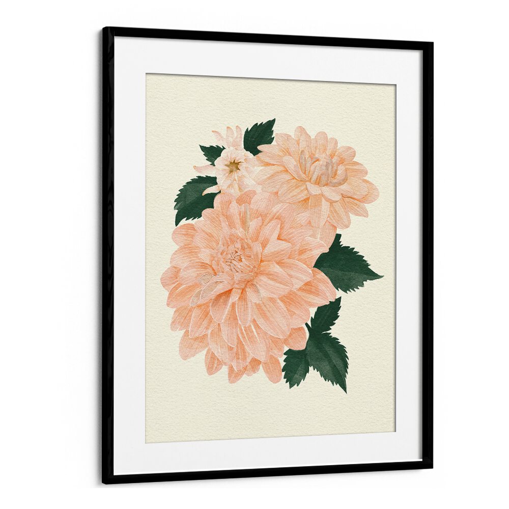 Elegant AQUAA CREAL CANVAS CHIFFON floral flower paintings showcasing beautiful peach blooms and lush green leaves.
