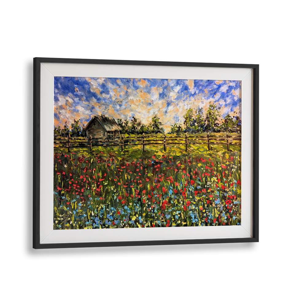Vibrant flowers and a rustic cabin highlight our COUNTRYSIDE, LANDSCAPE PAINTINGS, perfect for enhancing your space.