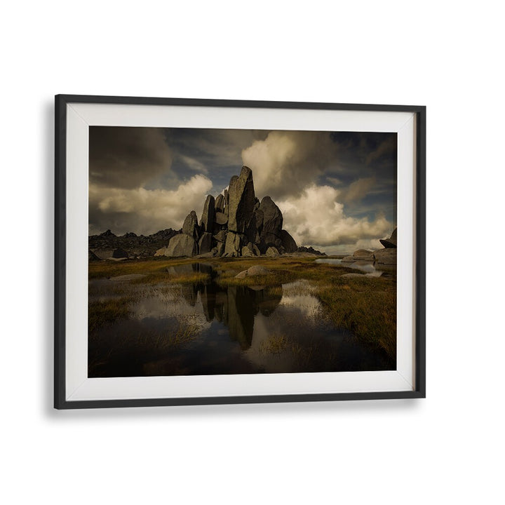 Stunning STANDING ALONE, PHOTOGRAPHY PRINTS featuring dramatic rock formations and tranquil waters, perfect for decor.
