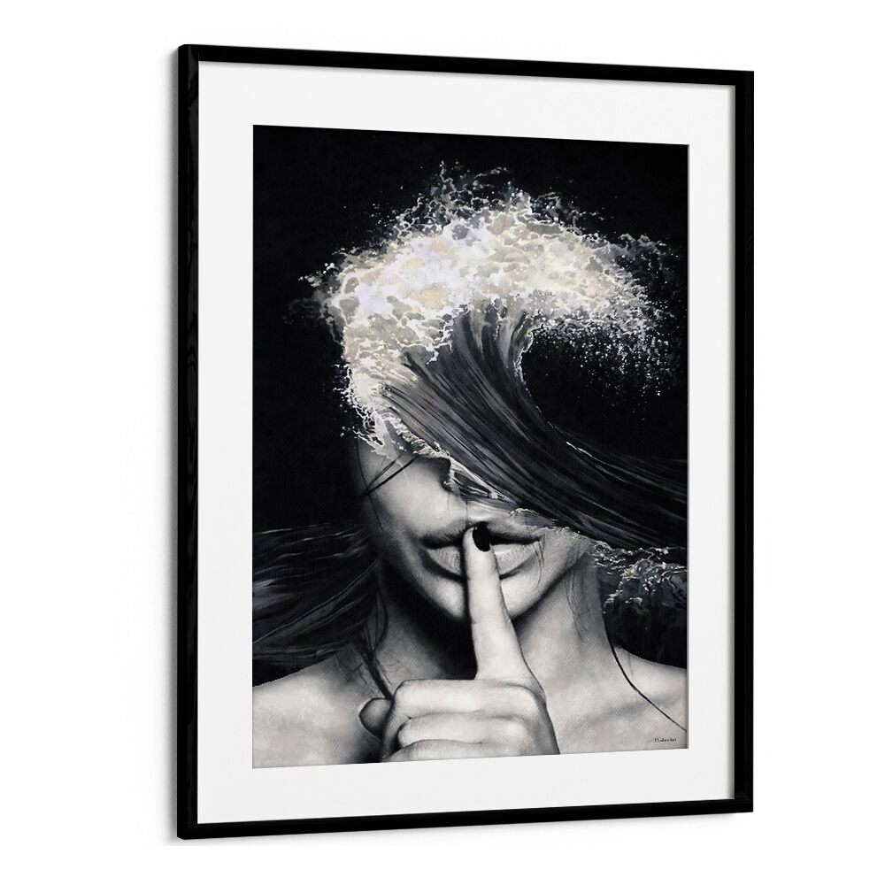 Surreal art print "Secrets and Waves" by Underdott blends human emotion with oceanic elements for captivating decor.