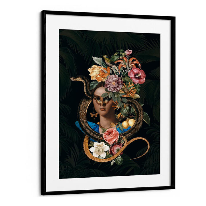 Stunning "SNAKE PRINCESS, ALTERED ART PRINTS" by Andrea Haase, blending fantasy and elegance in vibrant detail.