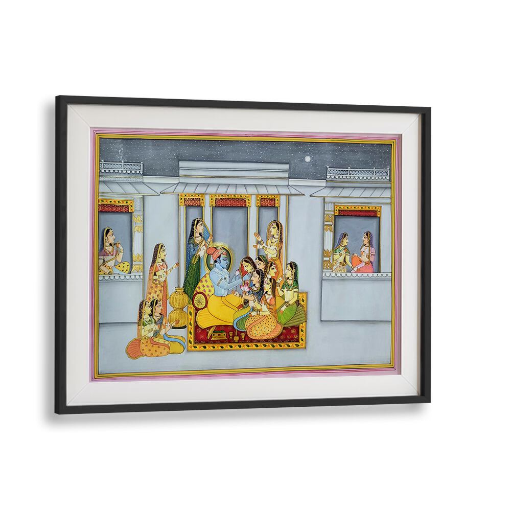 Beautiful KRISHNA WITH GOPIKA'S, INDIAN ART PAINTINGS showcasing Lord Krishna with Gopikas, perfect for elegant decor.