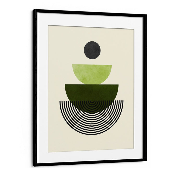 Stylish LINES AND CIRCLES V, GEOMETRIC ART PRINTS featuring layered circular shapes in green and black, perfect for modern decor.