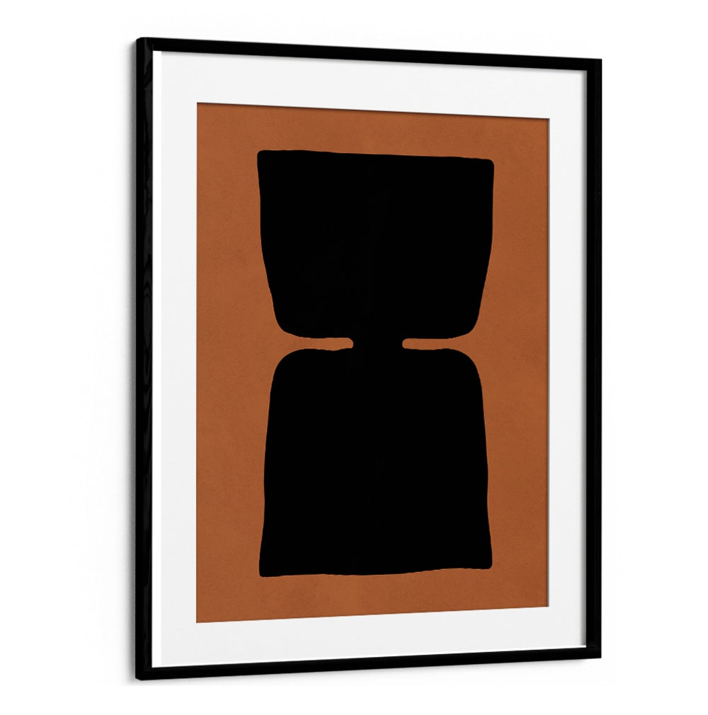 Stylish TRIBAL SHAPES XIX, GEOMETRIC ART PRINTS featuring bold black shapes on a warm background for modern decor.