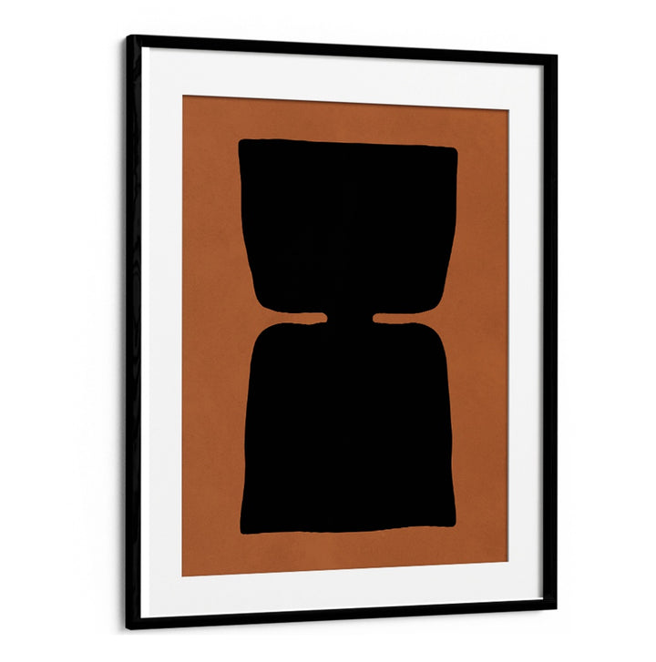 Stylish TRIBAL SHAPES XIX, GEOMETRIC ART PRINTS featuring bold black shapes on a warm background for modern decor.