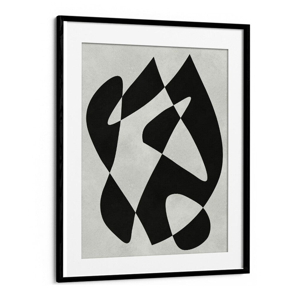 Geometric black and white artwork, MODERN SHAPES II, ABSTRACT PAINTINGS, enhancing contemporary spaces with sophistication.