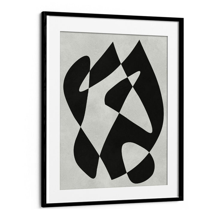 Geometric black and white artwork, MODERN SHAPES II, ABSTRACT PAINTINGS, enhancing contemporary spaces with sophistication.