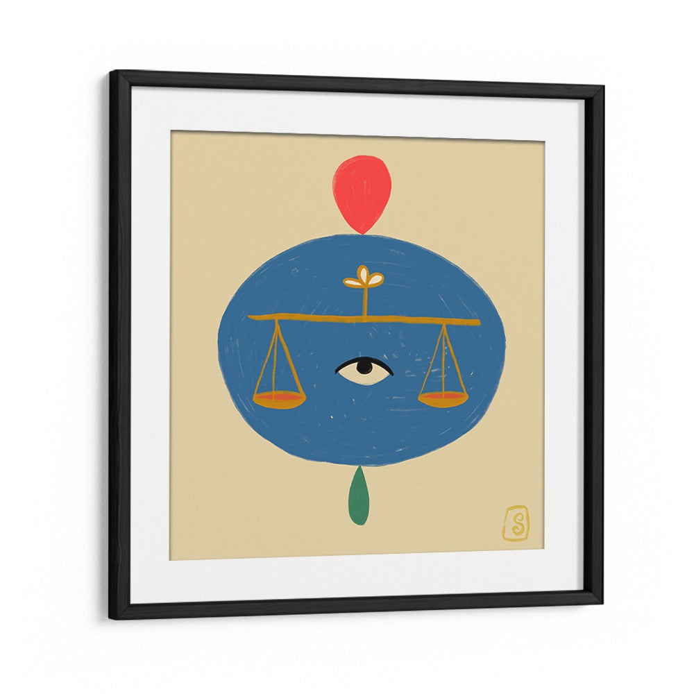 Stylish LIBRA III, ZODIAC poster featuring scales and cosmic elements, perfect for decor at BLACKMOUNT.