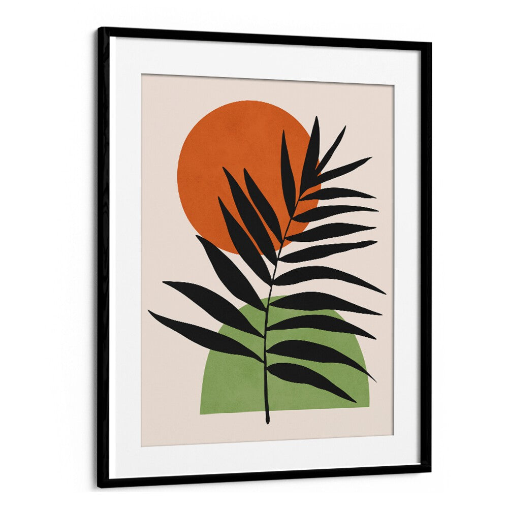 Bold black leaves contrast with warm colors in WATERCOLORS VI, BOHO ART PAINTINGS, perfect for natural elegance.