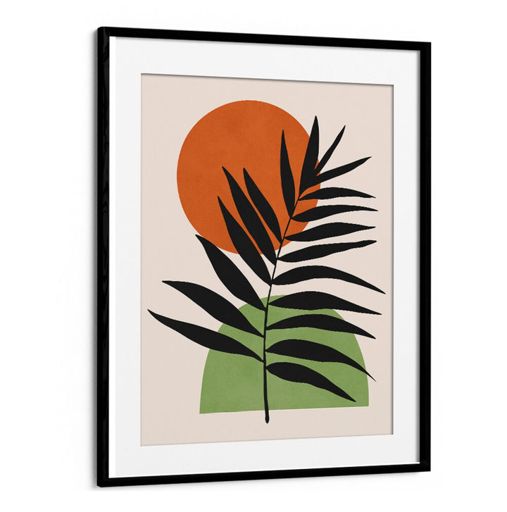 Bold black leaves contrast with warm colors in WATERCOLORS VI, BOHO ART PAINTINGS, perfect for natural elegance.