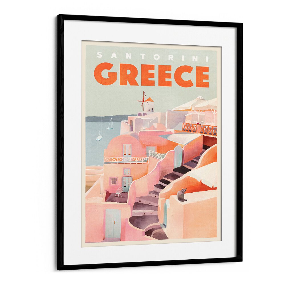 Vintage travel poster showcasing the beauty of Santorini, Greece, perfect for GREECE SANTORINI, TRAVEL POSTERS lovers.
