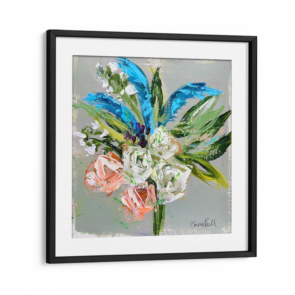 Bright and vibrant FLORAL BOUQUET IN BLUE, FLORAL FLOWER PAINTINGS showcasing stunning abstract brushstrokes.