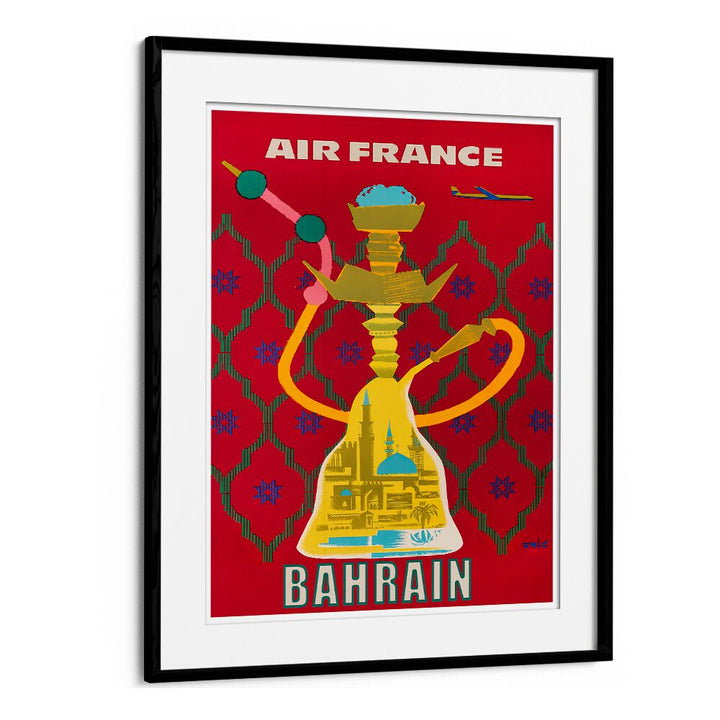 Colorful AIR FRANCE Vintage Travel Posters showcasing Bahrain's iconic imagery, celebrating aviation's golden age.