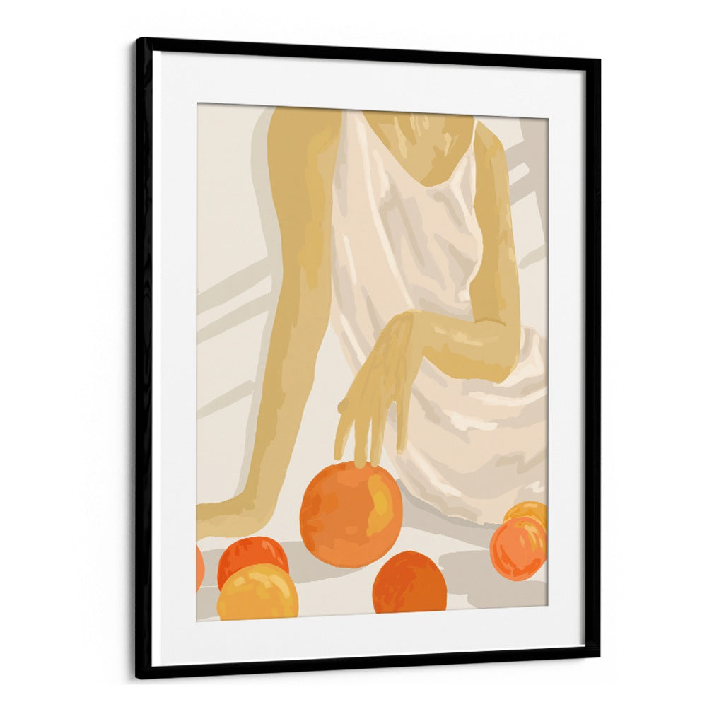Artistic illustration featuring vibrant tangerines, embodying the essence of TANGERINE GRACE, PORTRAITS & FIGURATIVE ILLUSTRATIONS.
