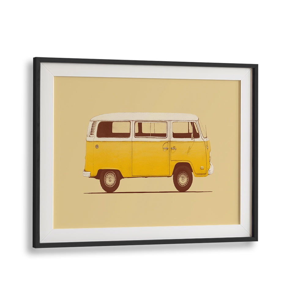 Vintage charm shines through the YELLOW VAN, CAR POSTERS by Florent Bodart, perfect for automotive art lovers.
