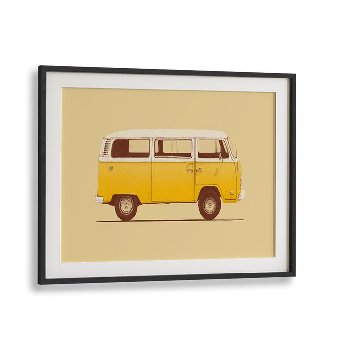Vintage charm shines through the YELLOW VAN, CAR POSTERS by Florent Bodart, perfect for automotive art lovers.