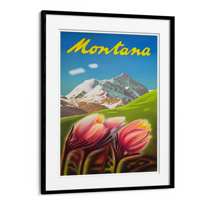 Stunning MONTANA, VINTAGE TRAVEL POSTERS showcasing vibrant flowers and majestic mountains, perfect for home decor.