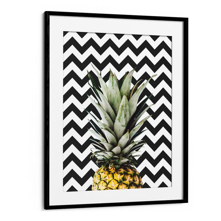 Stylish PINEAPPLE ART II, KITCHEN POSTERS featuring a vibrant pineapple design against a chic chevron background.