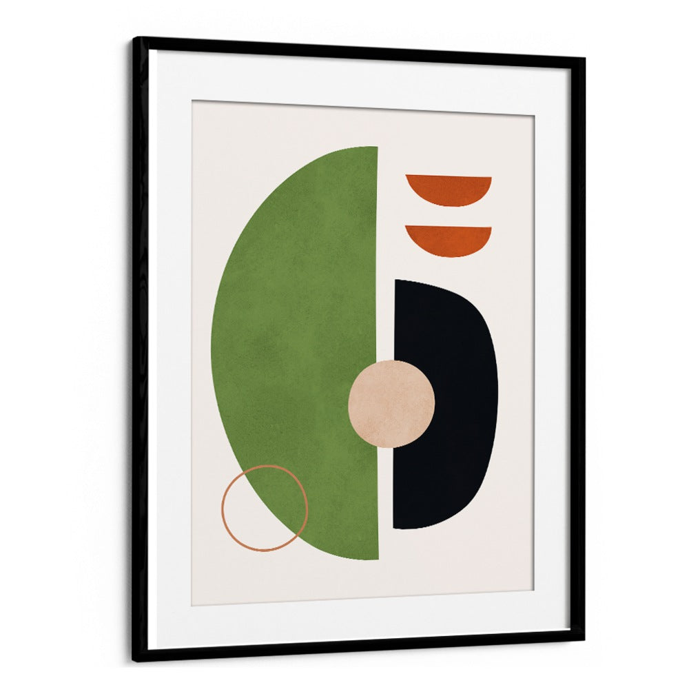 Colorful abstract design featuring green, black, and orange shapes in EXPRESSIVE IX, GEOMETRIC ART PRINTS for modern decor.