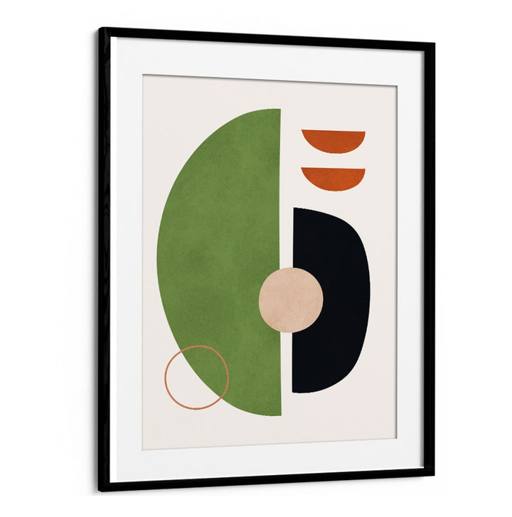 Colorful abstract design featuring green, black, and orange shapes in EXPRESSIVE IX, GEOMETRIC ART PRINTS for modern decor.