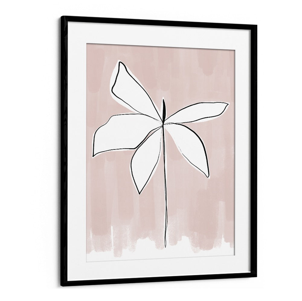 PETAL WHISPERS , FLORAL FLOWER PAINTINGS minimalist white floral sketch on blush background framed wall art