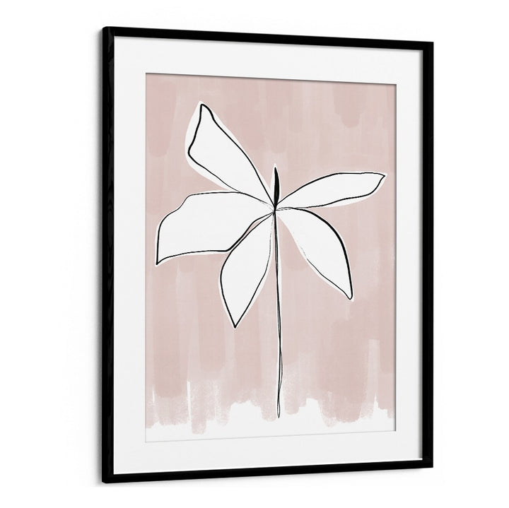 PETAL WHISPERS , FLORAL FLOWER PAINTINGS minimalist white floral sketch on blush background framed wall art