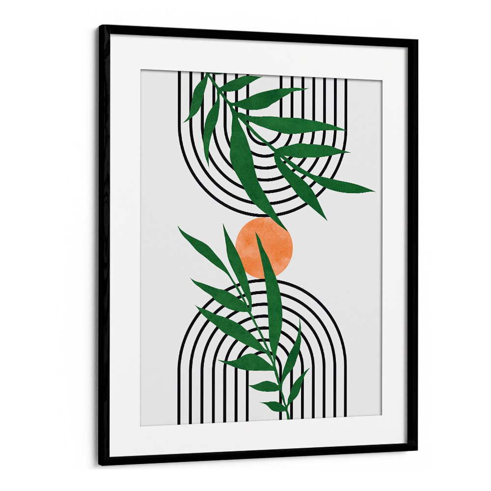 Elegant LEAVES VI, BOHO ART PAINTINGS print featuring watercolor leaves and geometric patterns, perfect for modern decor.