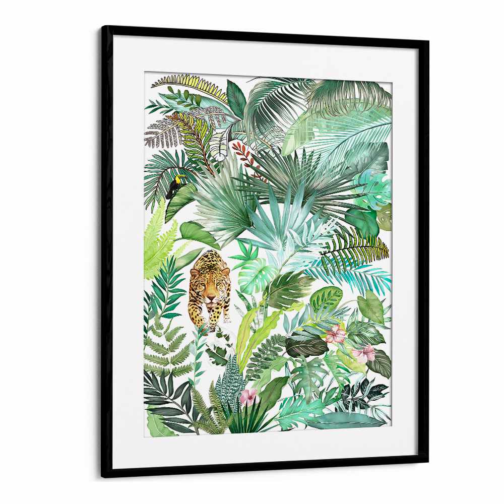 JUNGLE LEOPARD III , FLORAL FLOWER PAINTINGS