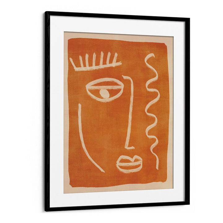 Abstract face portrait in warm tones, featured in boho art paintings, ideal for enhancing your space's charm.