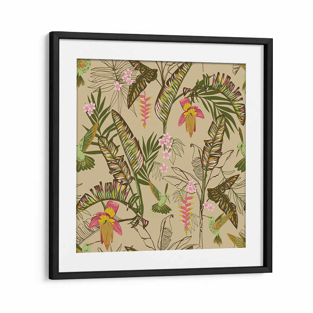 BANANA LEAVES AND HUMMINGBIRDS SAND , FLORAL FLOWER PAINTINGS