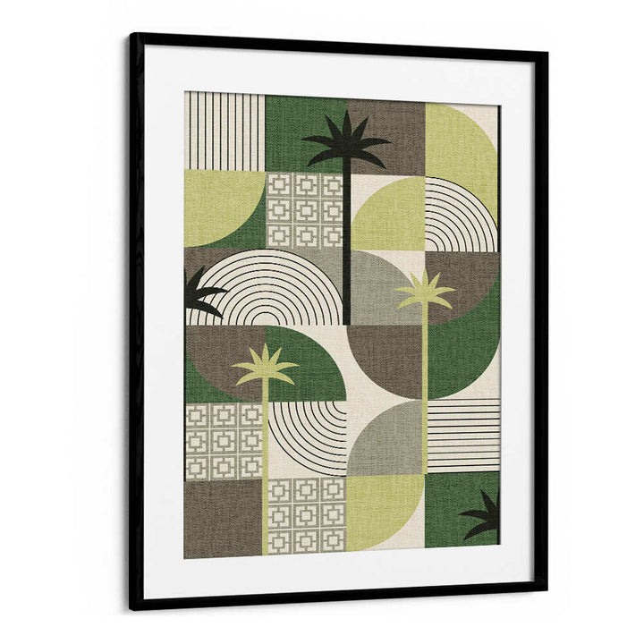 DESERT SHAPES AND PALMS GREEN , FLORAL FLOWER PAINTINGS