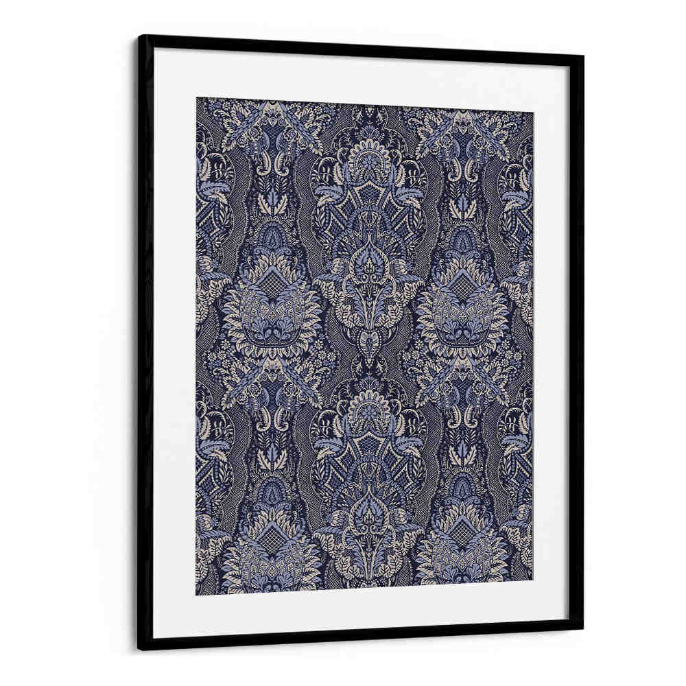 ORNATE FLORAL ELEGANCE MIDNIGHT BLUE , PATTERN ART PRINTS