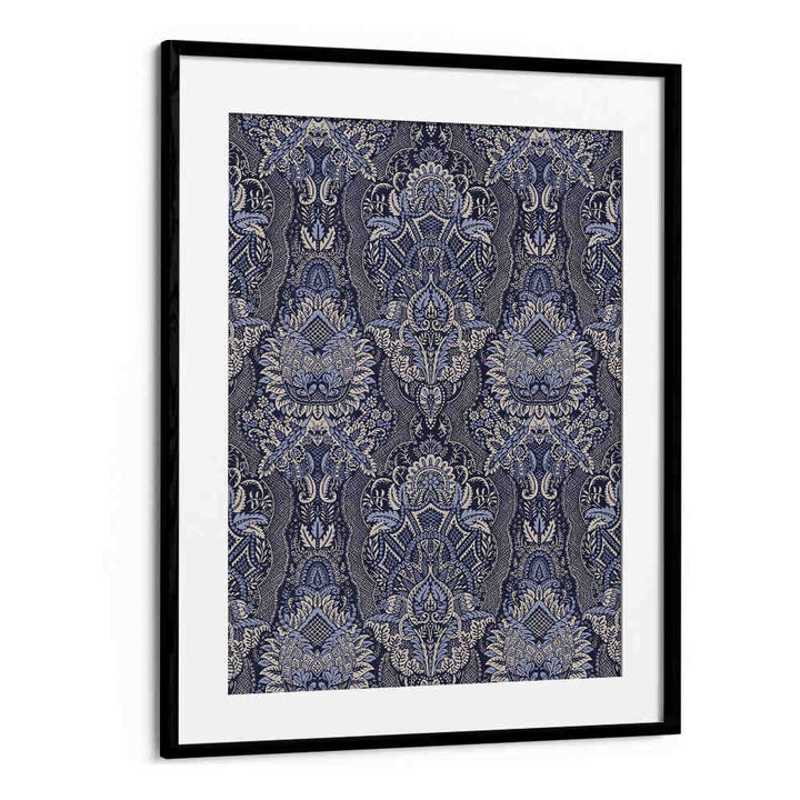 ORNATE FLORAL ELEGANCE MIDNIGHT BLUE , PATTERN ART PRINTS