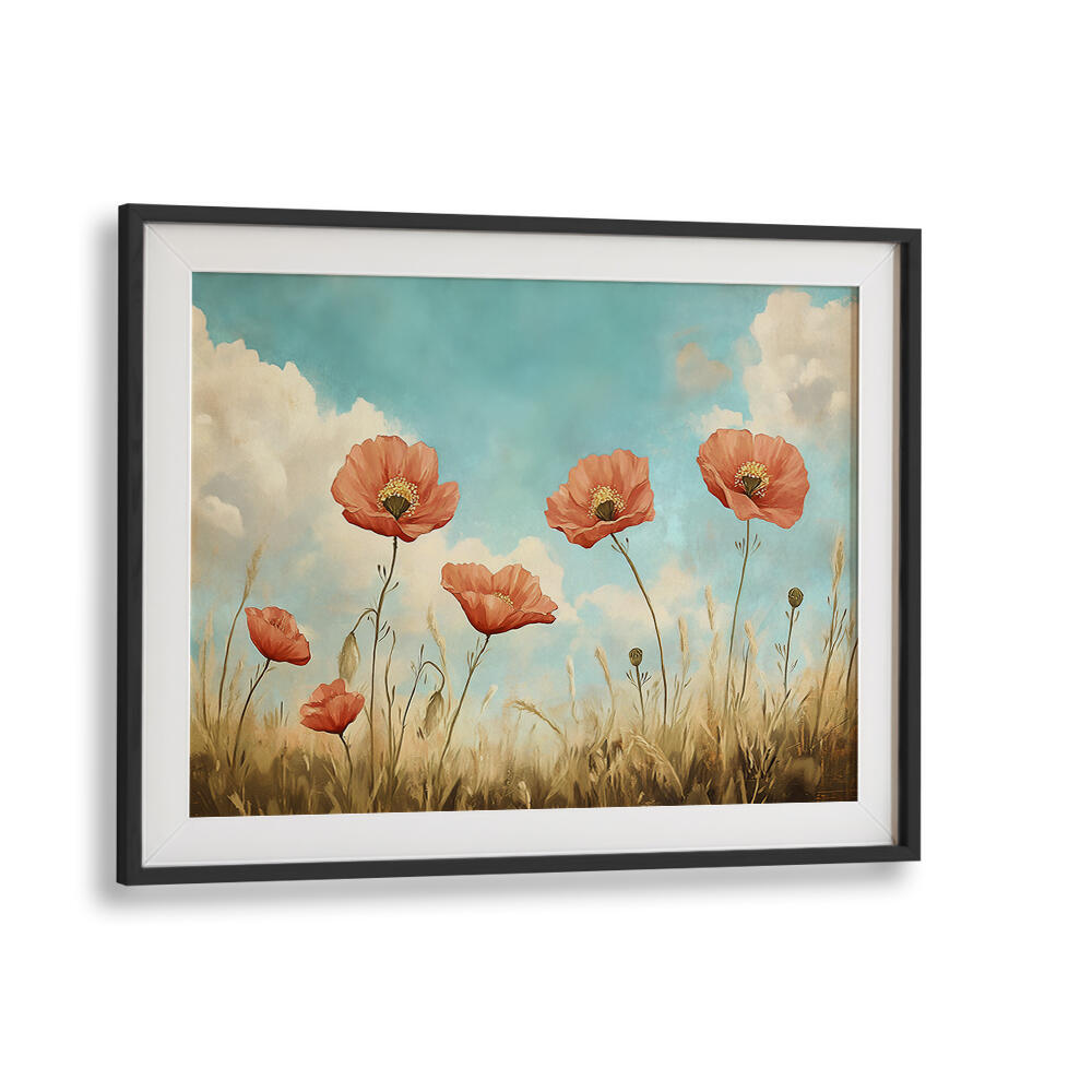 RED POPPIES SWAYING , FLORAL FLOWER PAINTINGS
