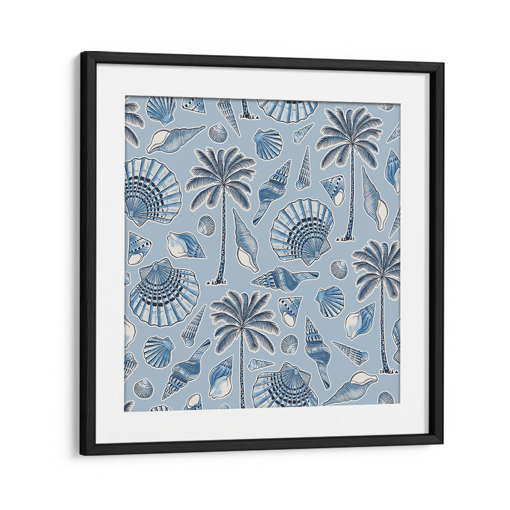 SEA SHELLS AND PALMTREES LIGHT BLUE , BEACH PAINTINGS