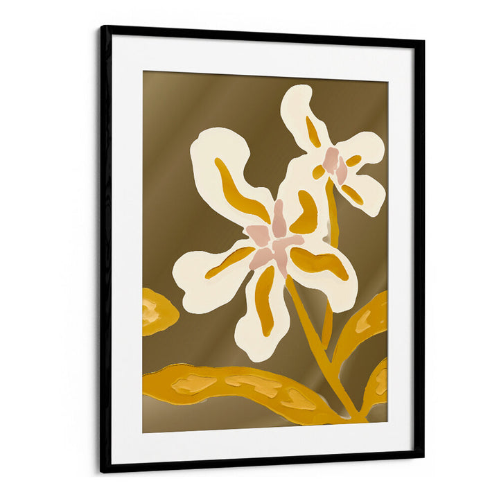 TWO GOLDEN BLOOMS , FLORAL FLOWER PAINTINGS