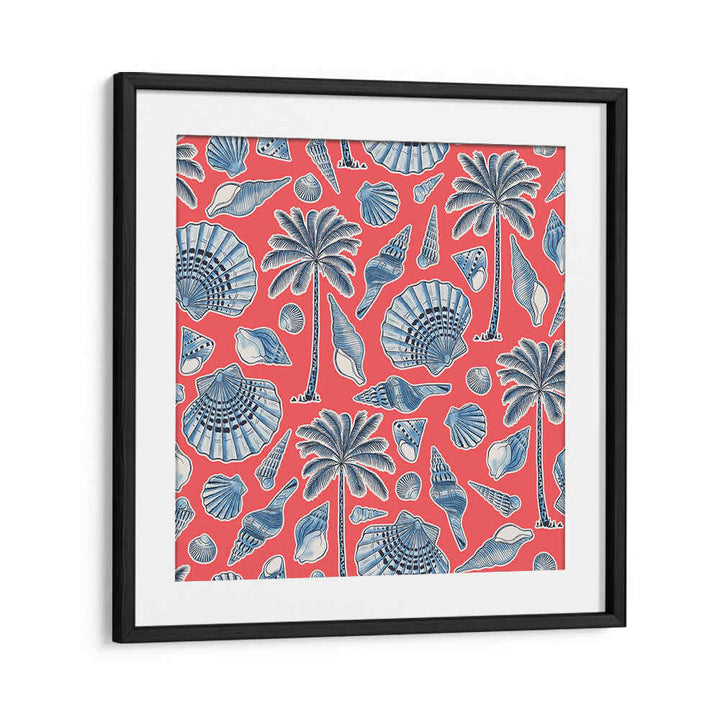 SEA SHELLS AND PALMTREES CORAL RED , BEACH PAINTINGS