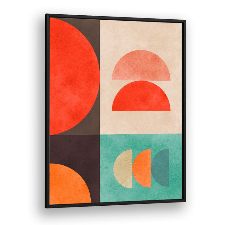 CIRCLES IN HARMONY XI, GEOMETRIC ART PRINTS feature vibrant shapes in red and teal, perfect for modern decor.