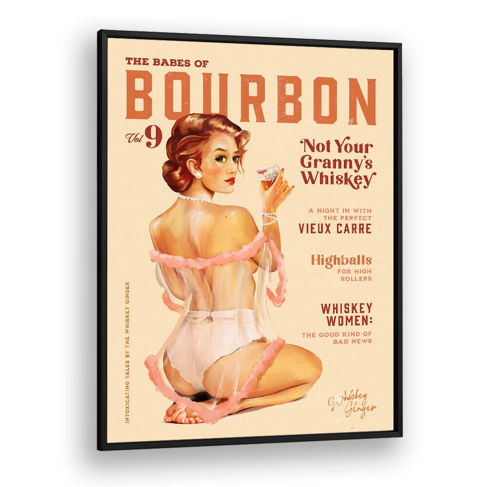 Vintage pinup art featuring WHISKEY BABES, BAR & CAFE ART, celebrating bourbon-inspired charm and nightlife.