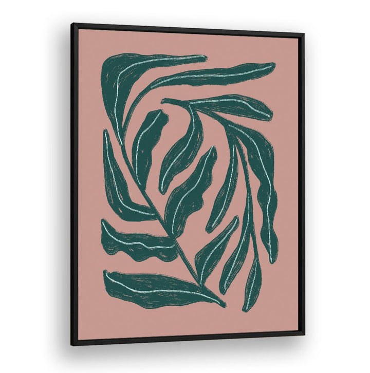 Stylish GREEN LEAVES , FLORAL FLOWER PAINTINGS on a soft pink background, perfect for modern decor.