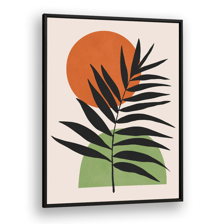 Stylish WATERCOLORS VI, BOHO ART PAINTINGS featuring a vibrant orange sun and lush green foliage for elegant decor.