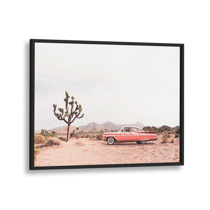 Vibrant scene featuring a classic car in the desert, embodying the spirit of IN THE DESERT, COWBOY adventure.
