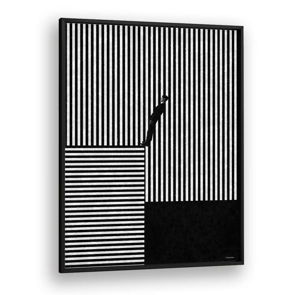 Striped Illusion, geometric art prints from Underdott, featuring bold black and white stripes for modern decor.