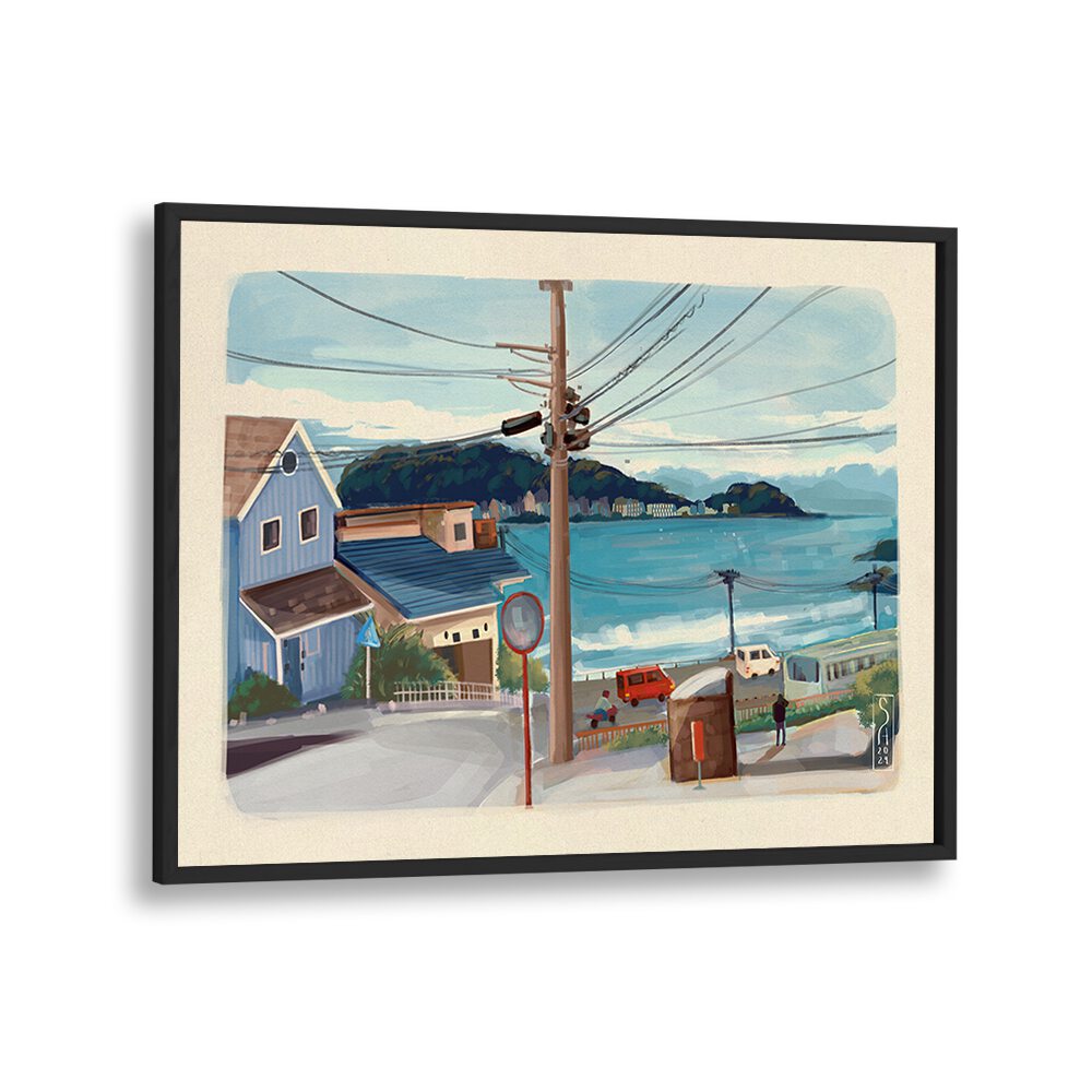 Vibrant Japan City Travel Posters showcasing scenic coastal views, perfect for enhancing your space.