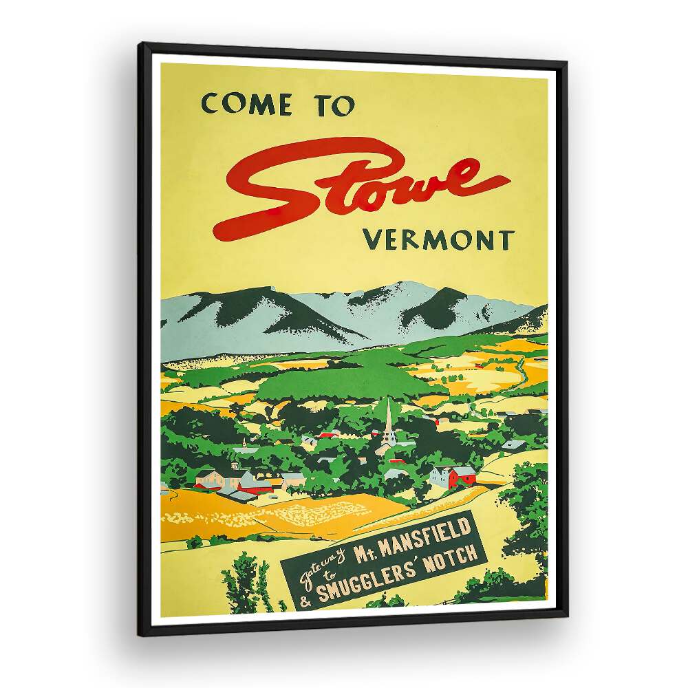 Stunning Vermont Vintage Travel Posters featuring scenic landscapes of Stowe, perfect for home decor.